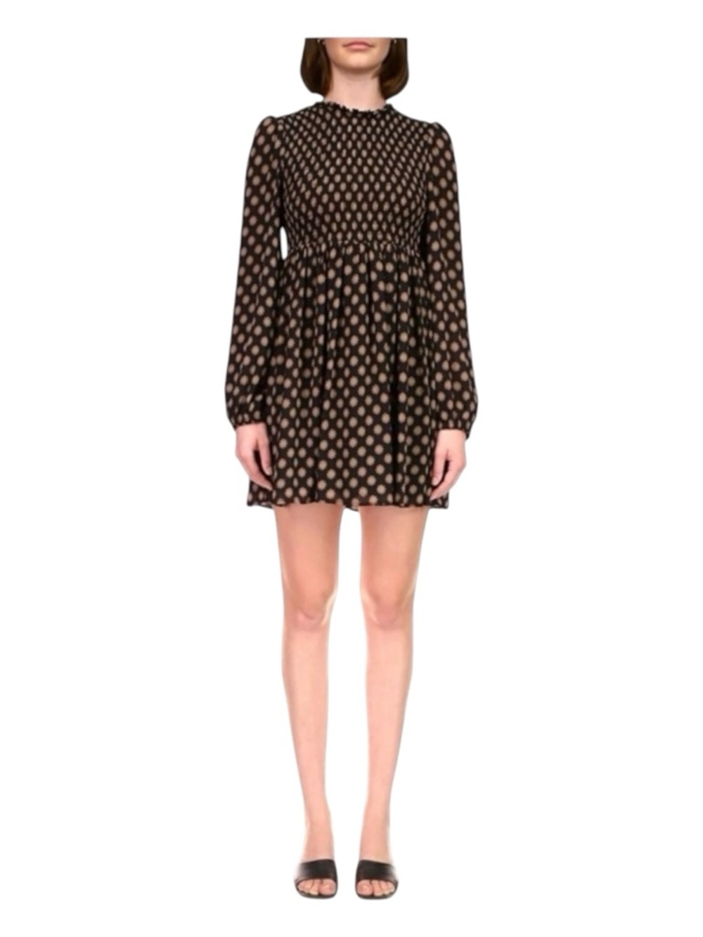 SANCTUARY Long Sleeve Mini Dress, Smocked Top, Hidden Rear Zipper, Size S.